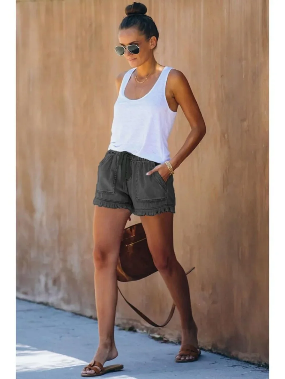 Womens Lightweight Shorts Casual Baggy Trendy Hot Pants Elastic Waist Drawstring